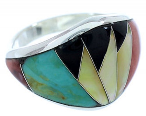 Multicolor Inlay Sterling Silver Southwest Jewelry Ring Size 7 AW73146