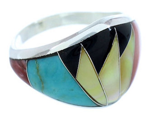 Southwest Turquoise Multicolor Silver Jewelry Ring Size 6-3/4 AW73260