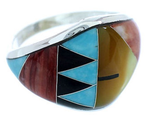 Multicolor Inlay Genuine Sterling Silver Ring Size 6-3/4 AW73282