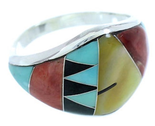 Southwest Genuine Sterling Silver Multicolor Ring Size 6-3/4 AW73294