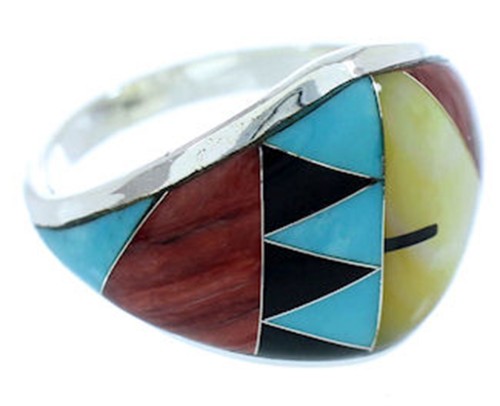 Sterling Silver And Multicolor Inlay Ring Size 6-3/4 AW73299