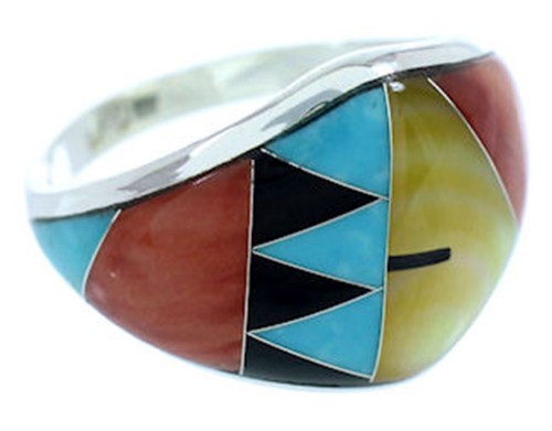 Sterling Silver Jewelry Multicolor Inlay Ring Size 6-3/4 AW73304