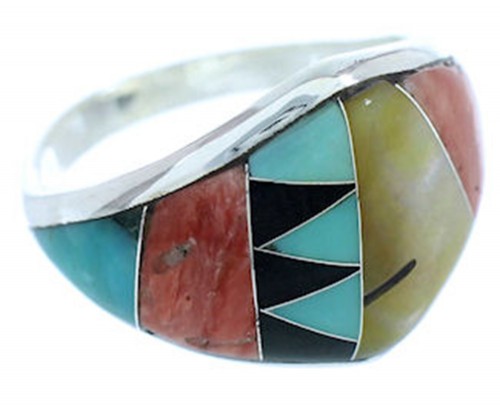 Sterling Silver Multicolor Inlay Jewelry Ring Size 7-3/4 AW73308