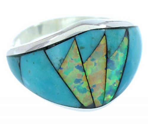 Opal And Turquoise Southwest Sterling Silver Ring Size 7-3/4 AW73103