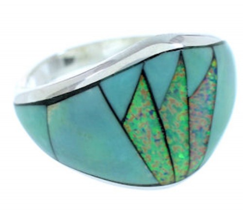 Southwest Opal And Turquoise Inlay Sterling Silver Ring Size 7 AW73105