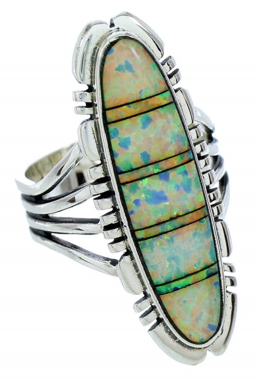 Sterling Silver And Opal Inlay Jewelry Ring Size 8-1/2 BW72841