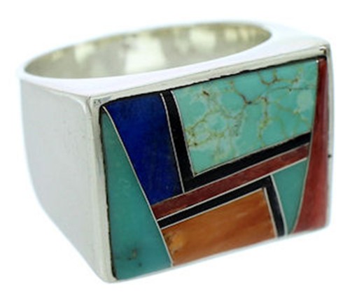 Southwest Multicolor Inlay Jewelry Silver Ring Size 11-3/4 YS72771 
