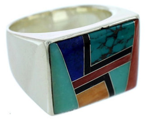 Multicolor Inlay Silver Southwest Jewelry Ring Size 11-1/2 YS72787 