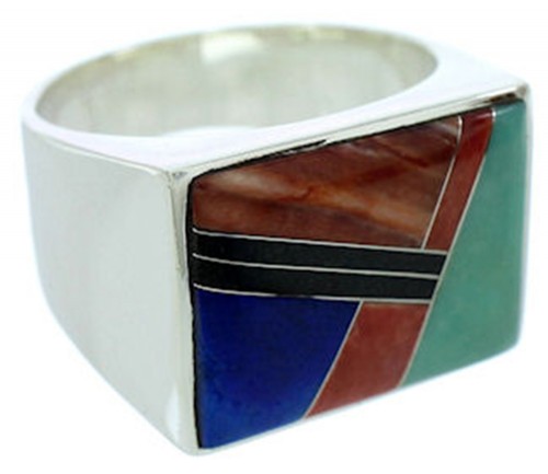 Multicolor Inlay Sterling Silver Jewelry Ring Size 12-1/2 YS72825