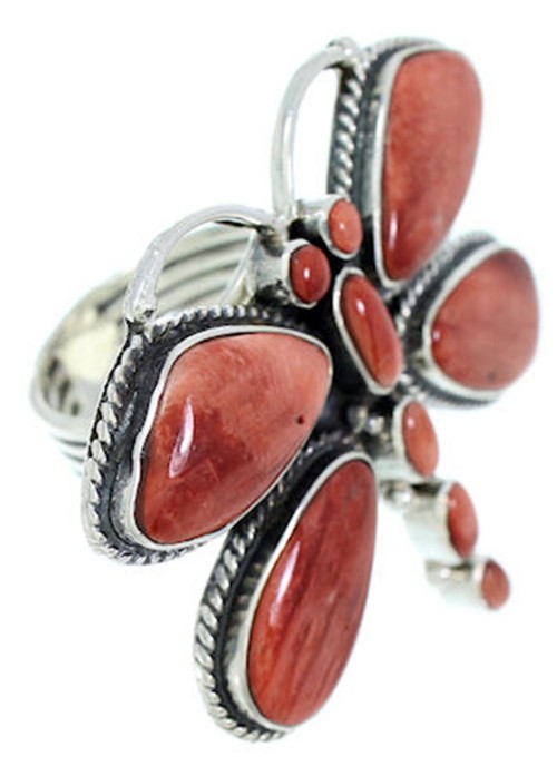 Dragonfly Large Statement Red Oyster Shell Ring Size 9-1/2 PS72746