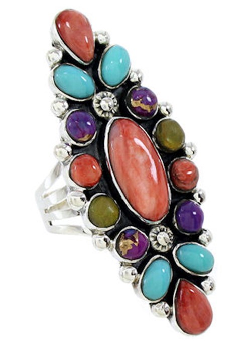 Turquoise Multicolor Southwest Sterling Silver Ring Size 8-1/2 BW73053