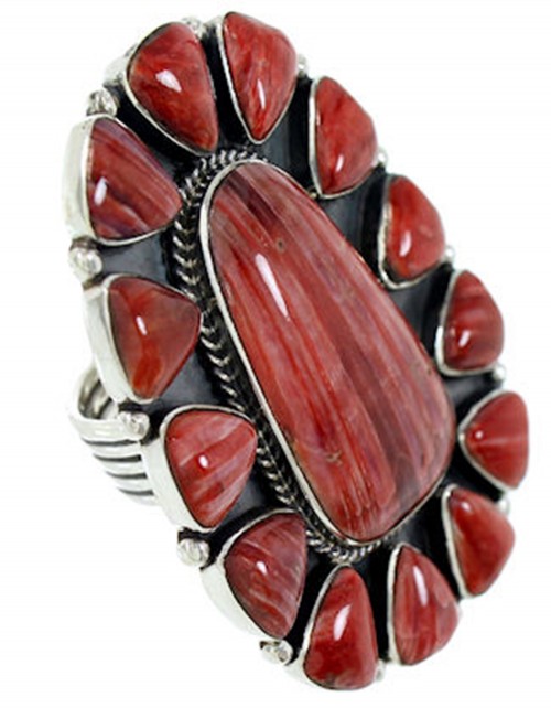 Large Statement Jewelry Red Oyster Shell Ring Size 8-1/2 BW72936