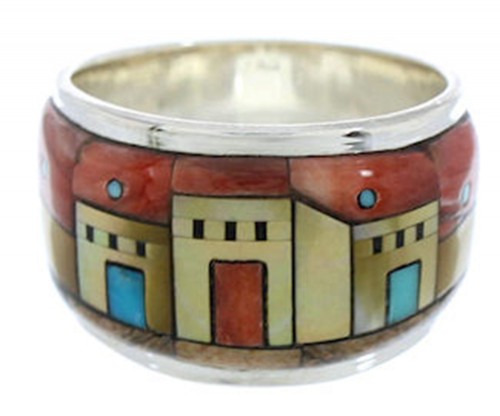 Native American Design Silver Multicolor Ring Size 7-1/4 MW73853