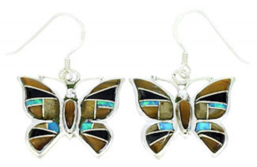 Southwest Multicolor Sterling Silver Butterfly Hook Earrings DW73010