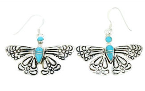 Southwest Turquoise Sterling Silver Butterfly Hook Earrings DW73011