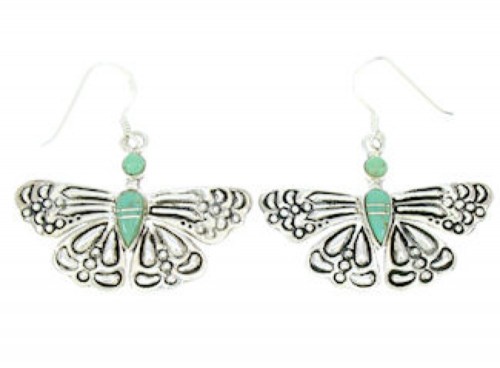 Southwest Turquoise Sterling Silver Butterfly Dangle Earrings DW73012