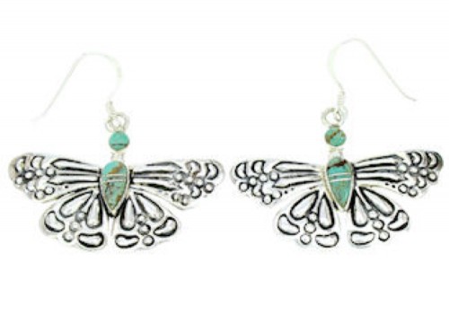 Southwestern Turquoise Sterling Silver Butterfly Earrings DW73013