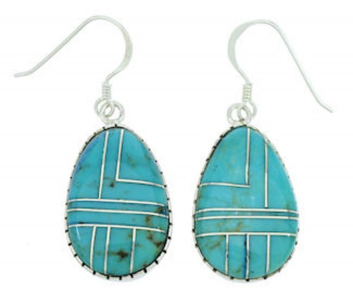 Sterling Silver Jewelry Turquoise Inlay Hook Dangle Earrings BW74307