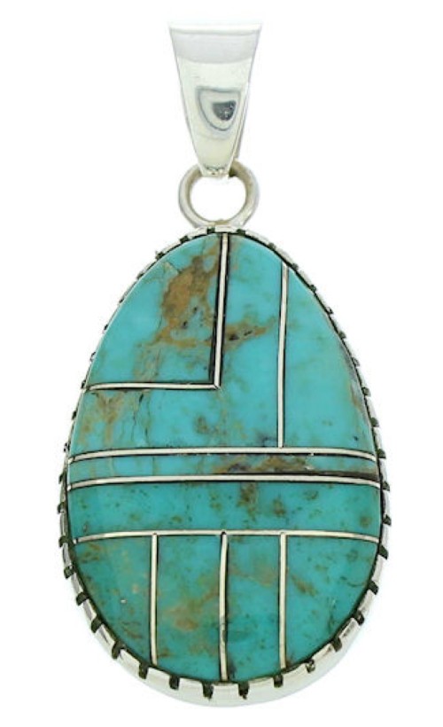 Silver Jewelry Turquoise Inlay Slide Pendant BW74347