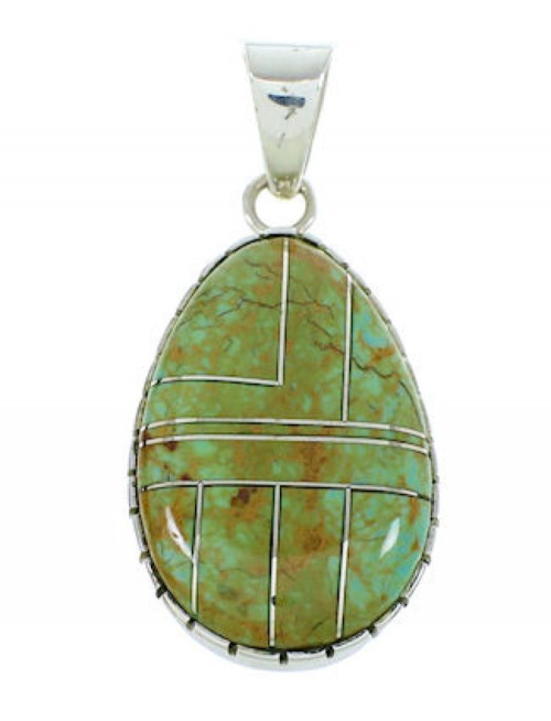 Southwest Turquoise Inlay Genuine Sterling Silver Pendant BW74370