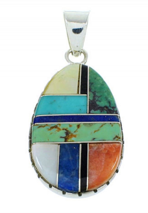 Multicolor Inlay Jewelry Sterling Silver Pendant BW74371 