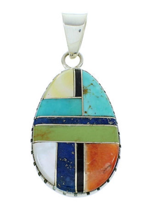 Multicolor Inlay Sterling Silver Southwest Pendant BW74374