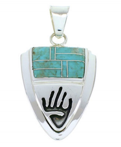 Southwest Hand Turquoise Inlay Jewerly Sterling Silver Pendant YS73189