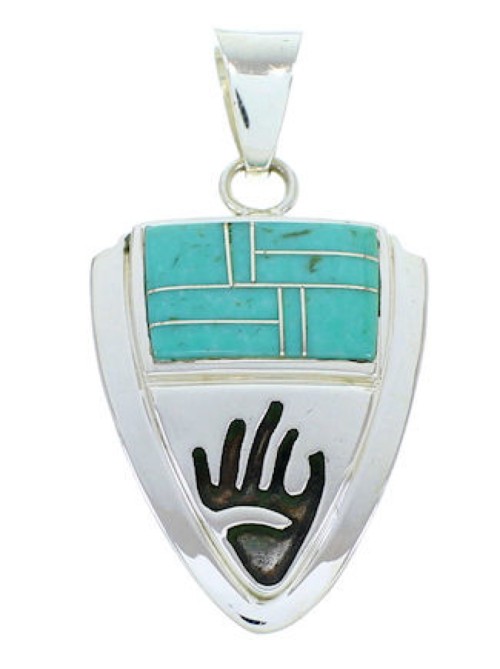 Southwest Hand Turquoise Inlay And Silver Pendant YS73192