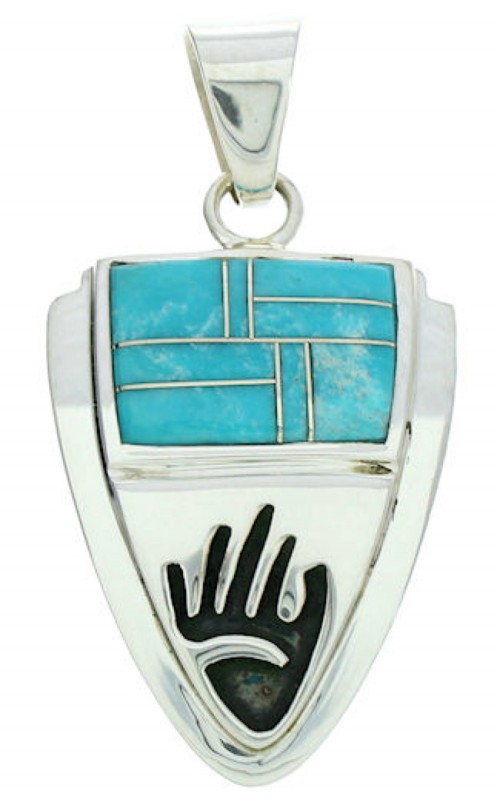 Southwest Hand Turquoise Inlay Sterling Silver Jewelry Pendant YS73198