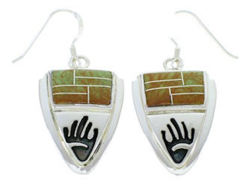 Turquoise Inlay Sterling Silver Hand Jewelry Hook Earrings YS73212