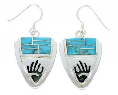 Silver Turquoise Inlay Jewelry Hand Hook Earrings YS73229