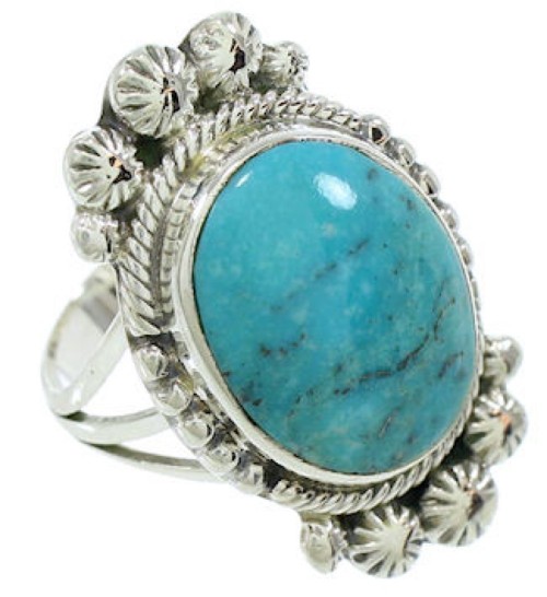 Southwestern Sterling Silver Turquoise Ring Size 6-3/4 WX35619