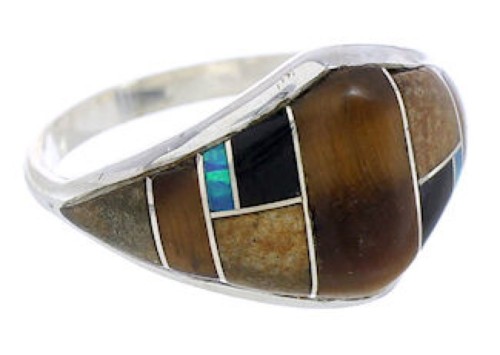 Sterling Silver Multicolor Inlay Southwest Ring Size 8-3/4 GS74219