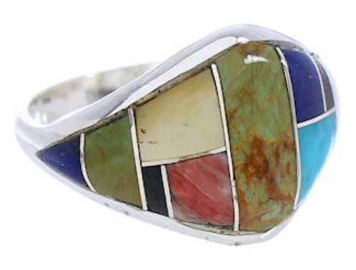 Silver Multicolor Inlay Ring Size 5-3/4 GS74094