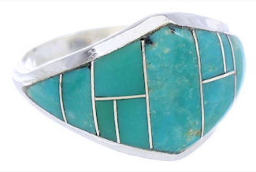 Silver Turquoise Southwest Inlay Ring Size 7-3/4 GS74141