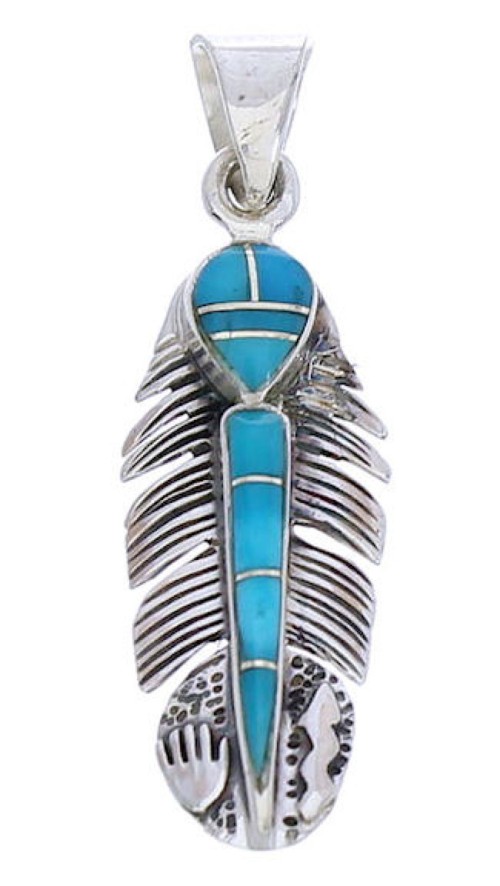 Sterling Silver Turquoise Inlay Hand Feather Pendant GS73473