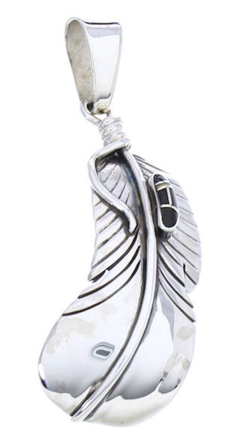 Sterling Silver Jet And Opal Feather Pendant GS73522