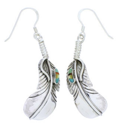 Silver Multicolor Feather Hook Earrings GS73518
