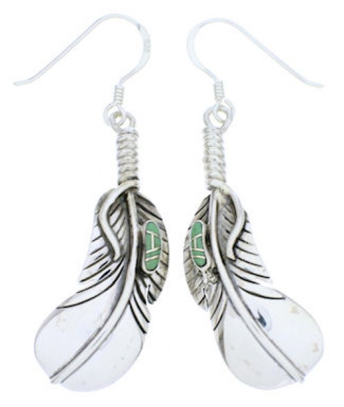 Turquoise Inlay And Sterling Silver Feather Earrings Jewelry GS73499