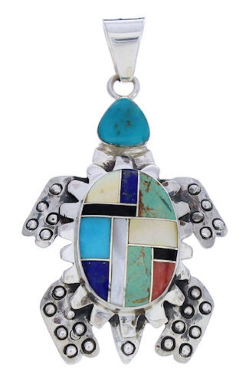 Multicolor Turtle Sterling Silver Pendant AX23678