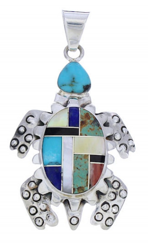 Multicolor Sterling Silver Jewelry Turtle Pendant AX23681