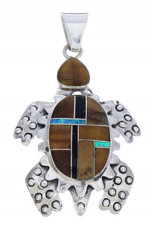 Tiger Eye Multicolor Inlay Turtle Pendant AX23691