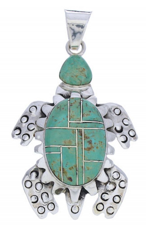 Turquoise Sterling Silver Southwest Turtle Pendant AX23727