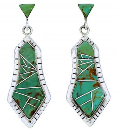 Turquoise Inlay Southwestern Sterling Silver Post Earrings MW73514