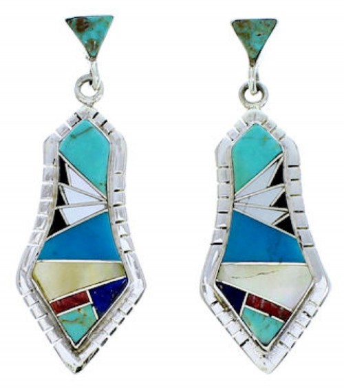 Multicolor Jewelry Southwest Sterling Silver Post Earrings MW73498