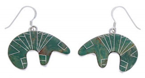 Silver And Turquoise Bear Southwestern Hook Dangle Earrings PX31074