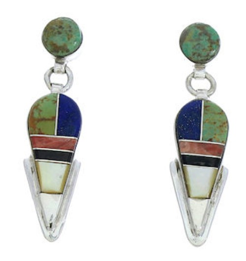 Southwest Jewelry Multicolor Inlay Post Dangle Earrings BW73729 