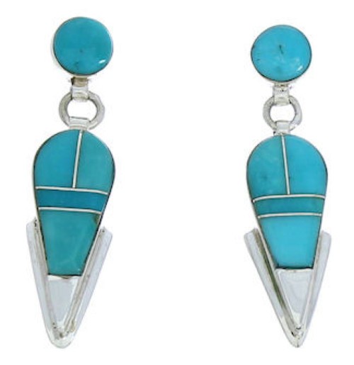 Turquoise Inlay Post Dangle Silver Earrings Jewelry BW73757 