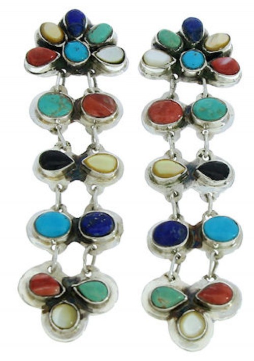 Southwest Post Dangle Multicolor Silver Earrings BW73886 