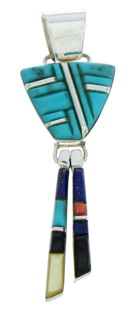 Southwest Turquoise And Multicolor Inlay Slide Pendant BW76071 